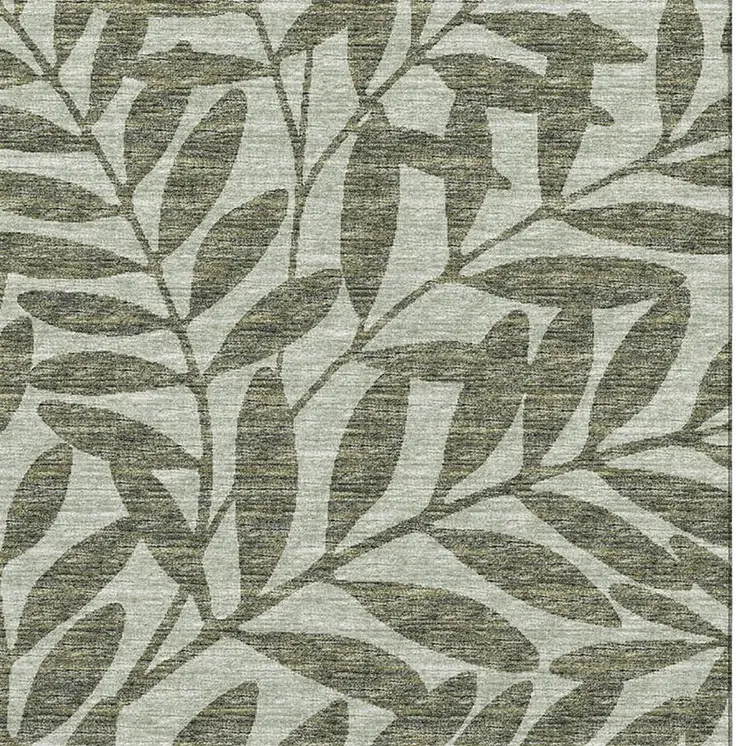 9' X 12' Fern Green And Ivory Botanical Leaves Washable Area Rug With UV Protection