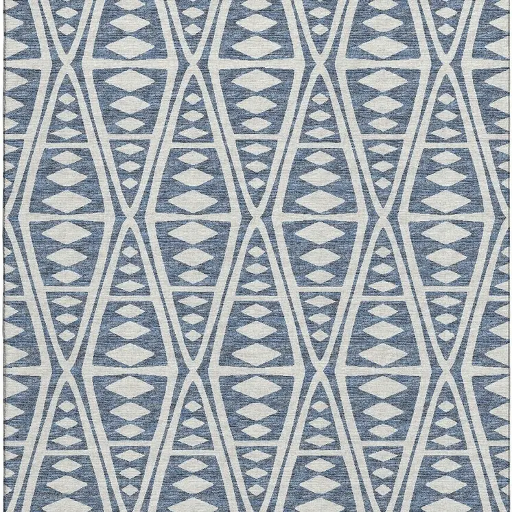 9' X 12' Blue And Ivory Tribal Washable Area Rug With UV Protection