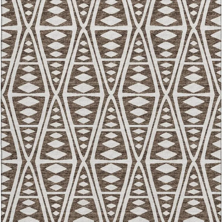 10' X 14' Brown And Ivory Tribal Washable Area Rug With UV Protection
