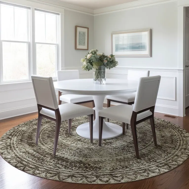 8' Brown And Ivory Medallion Washable Round Rug With UV Protection