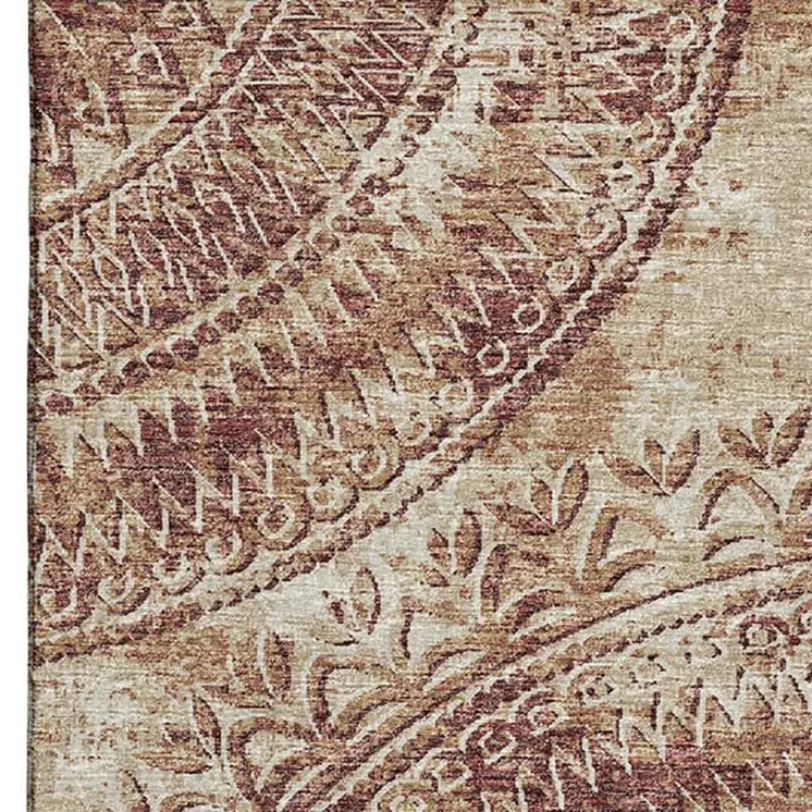 8' X 10' Burnt Sienna And Ivory Medallion Washable Area Rug With UV Protection