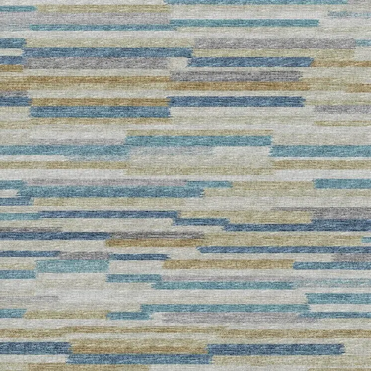 3' X 5' Blue Ivory And Gold Abstract Washable Area Rug With UV Protection