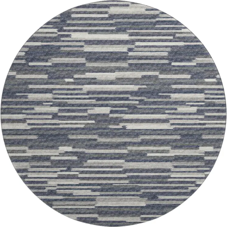 8' Gray Charcoal And Ivory Abstract Washable Round Rug With UV Protection