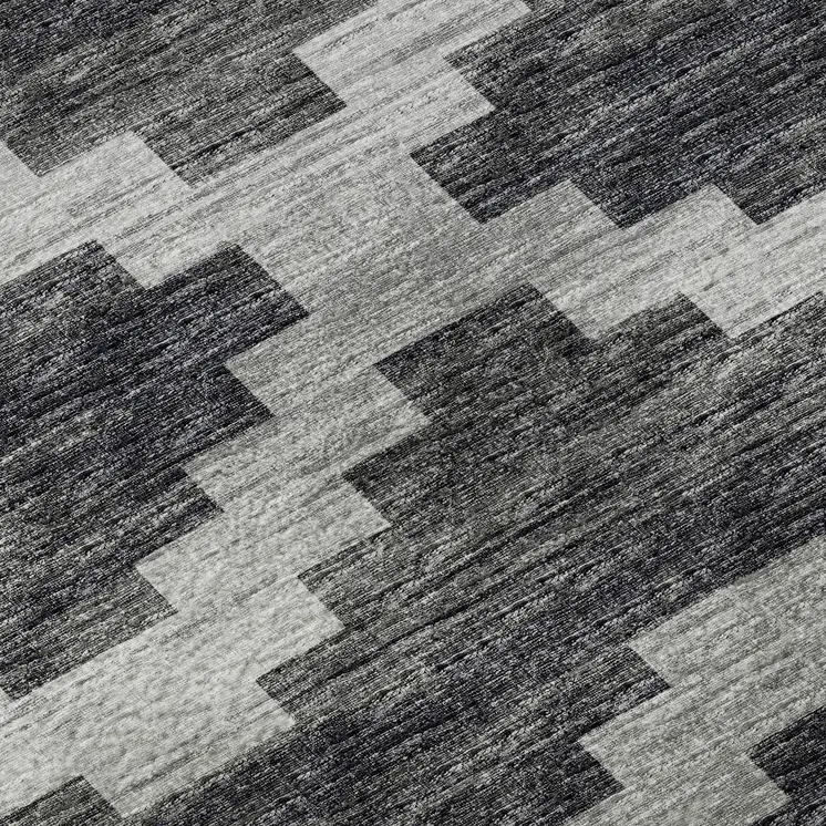 9' X 12' Gray Ivory And Charcoal Tribal Washable Area Rug With UV Protection