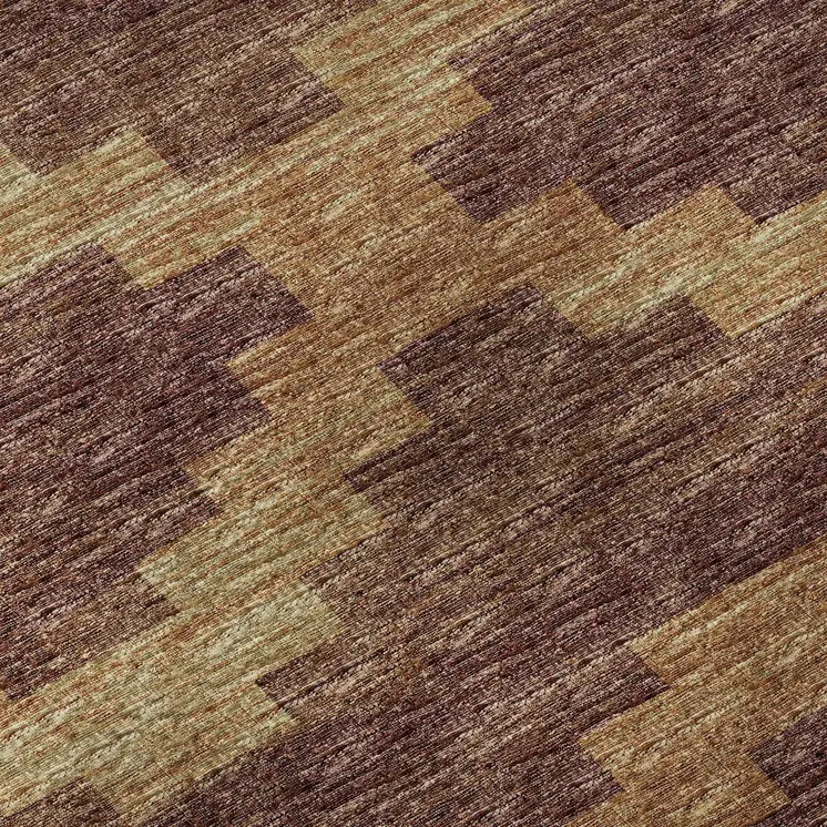 9' X 12' Burnt Sienna And Beige Tribal Washable Area Rug With UV Protection