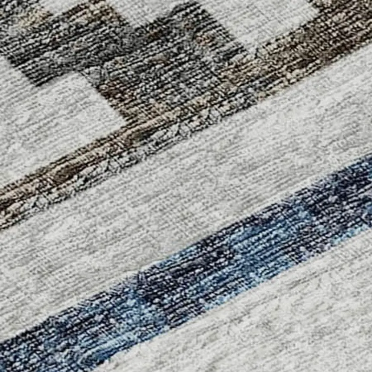 8' X 10' Gray Denim Blue And Ivory Tribal Washable Area Rug With UV Protection