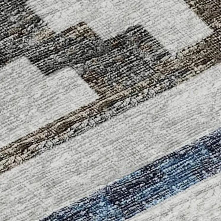 10' X 14' Gray Denim Blue And Ivory Tribal Washable Area Rug With UV Protection