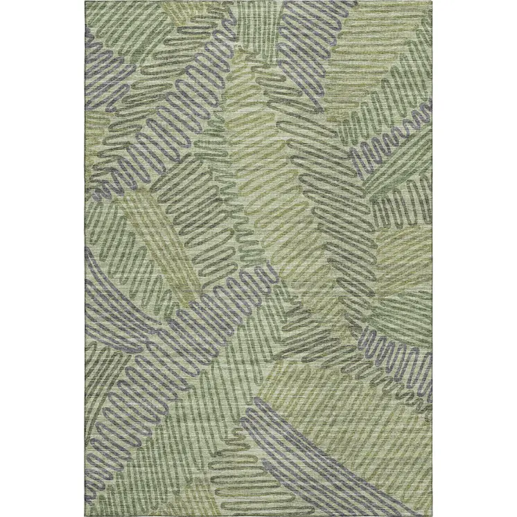 9' X 12' Green And Gray Botanical Leaves Washable Area Rug With UV Protection