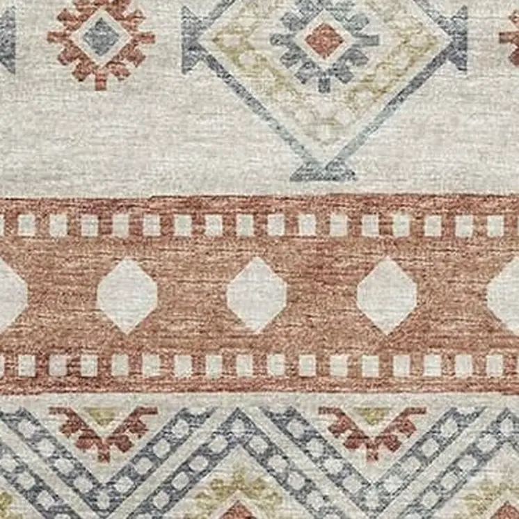 10' X 14' Desert Sand Rust And Ivory Tribal Washable Area Rug With UV Protection