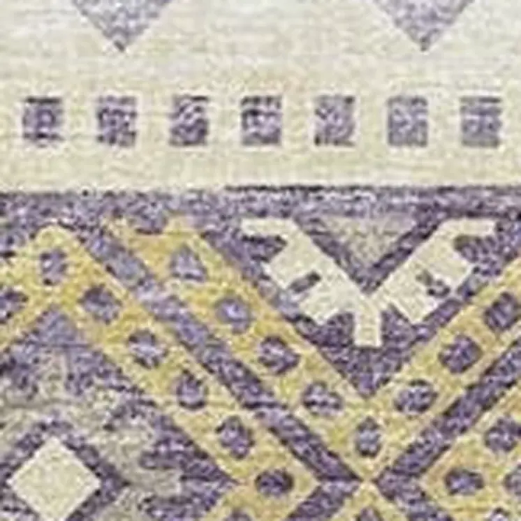 9' X 12' Purple Ivory And Gold Tribal Washable Area Rug With UV Protection