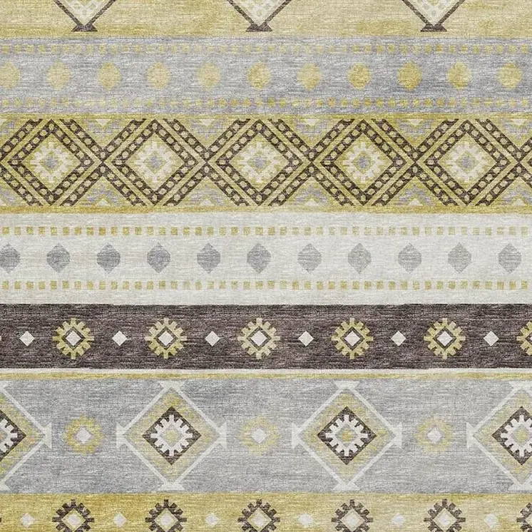 8' X 10' Gold Ivory And Gray Tribal Washable Area Rug With UV Protection