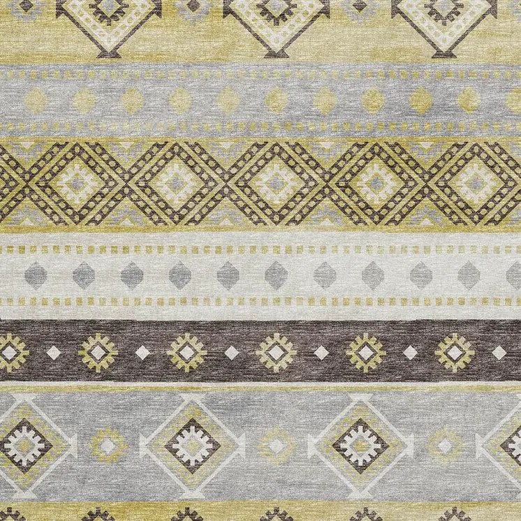 10' X 14' Gold Ivory And Gray Tribal Washable Area Rug With UV Protection
