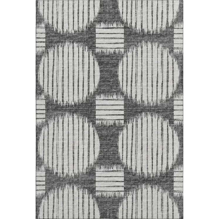 9' X 12' Gray And Charcoal Geometric Washable Area Rug With UV Protection