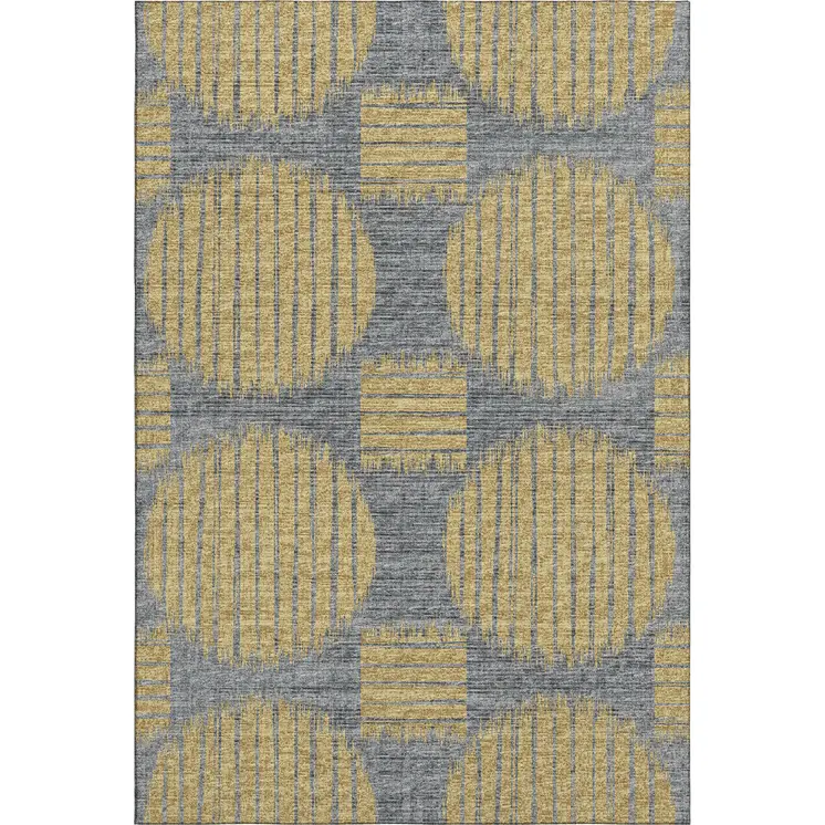 5' X 8' Gold And Gray Geometric Washable Area Rug With UV Protection