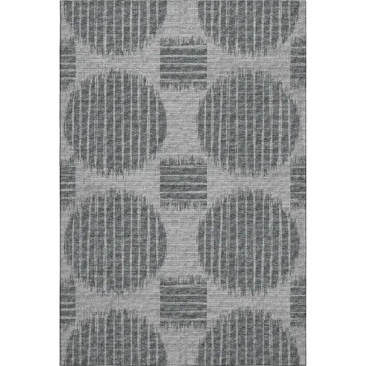 5' X 8' Graphite And Charcoal Geometric Washable Area Rug With UV Protection