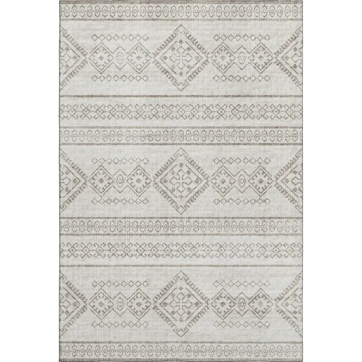 9' X 12' Taupe And Ivory Tribal Washable Area Rug With UV Protection