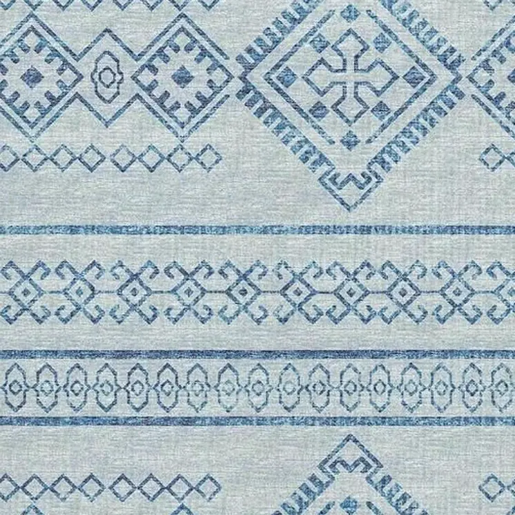 3' X 5' Blue And Ivory Tribal Washable Area Rug With UV Protection