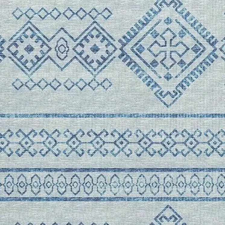 8' X 10' Blue And Ivory Tribal Washable Area Rug With UV Protection