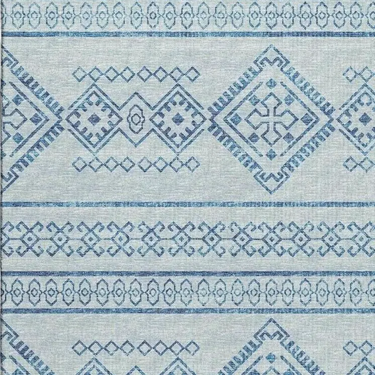 10' X 14' Blue And Ivory Tribal Washable Area Rug With UV Protection