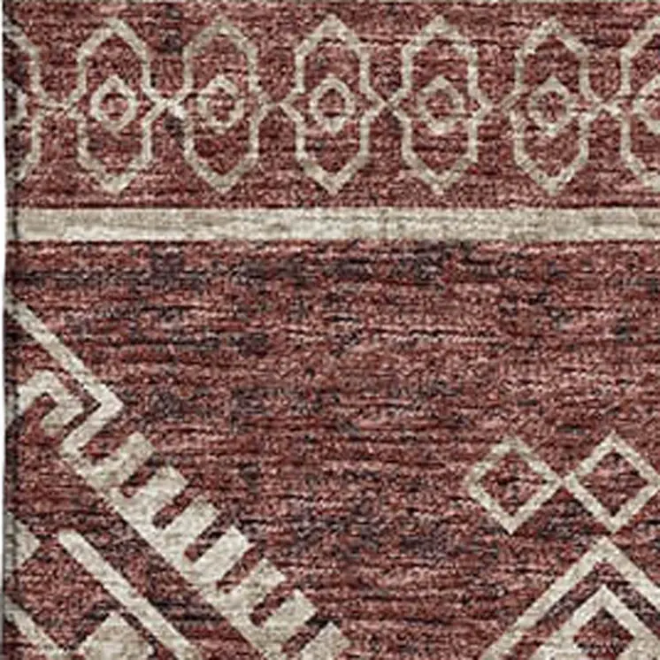 3' X 5' Burnt Sienna And Ivory Tribal Washable Area Rug With UV Protection