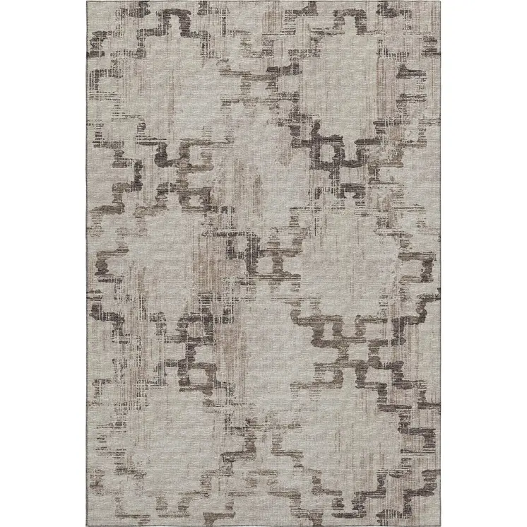 3' X 5' Coffee And Ivory Tribal Washable Area Rug With UV Protection