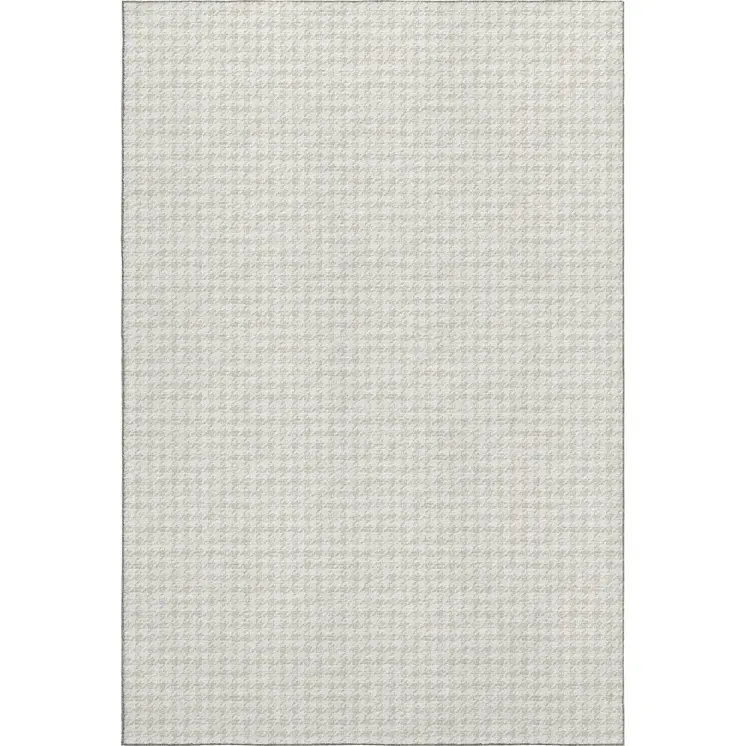 9' X 12' Linen And Ivory Houndstooth Washable Area Rug With UV Protection