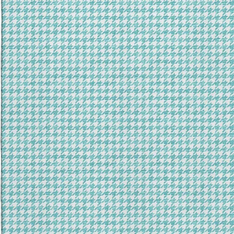 3' X 5' Aqua And White Houndstooth Washable Area Rug With UV Protection