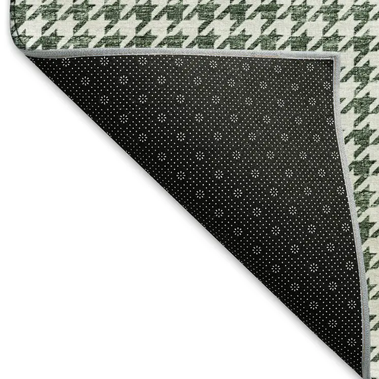 3' X 5' Green And White Houndstooth Washable Area Rug With UV Protection