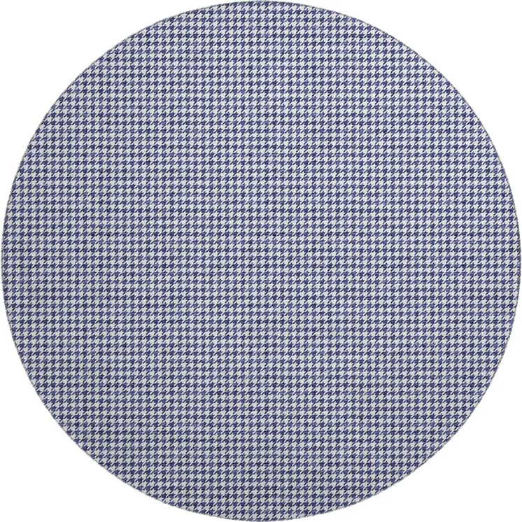 8' Navy Blue And White Houndstooth Washable Round Rug With UV Protection