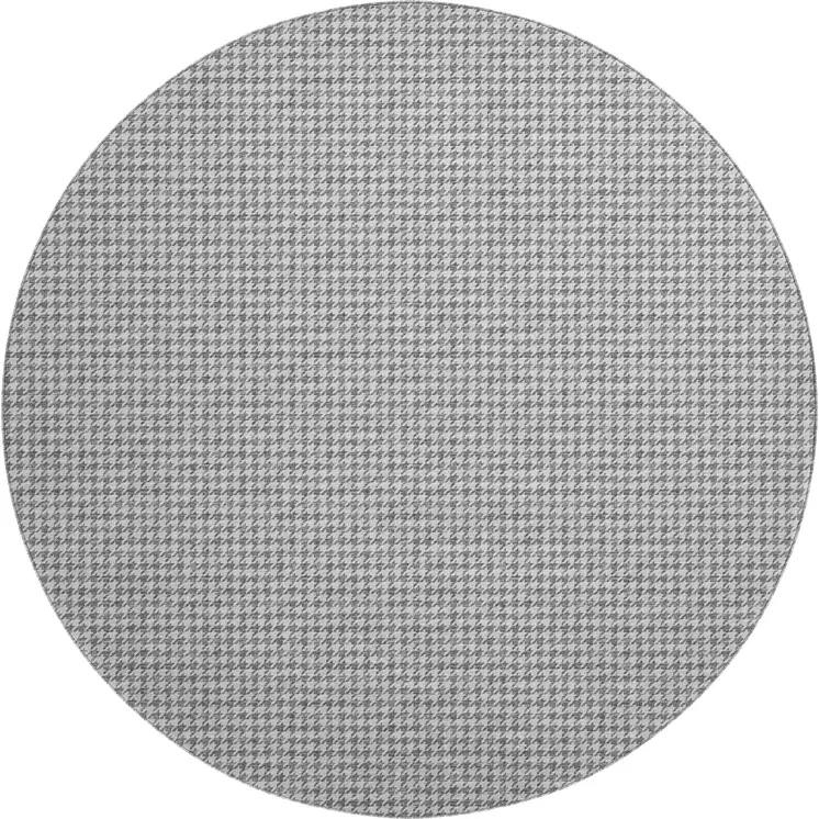 8' Gray And Ivory Houndstooth Washable Round Rug With UV Protection