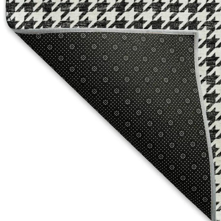 5' X 8' Black And White Houndstooth Washable Area Rug With UV Protection