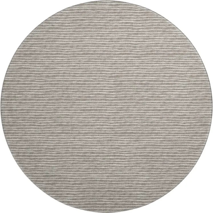 8' Taupe And Ivory Striped Washable Round Rug With UV Protection