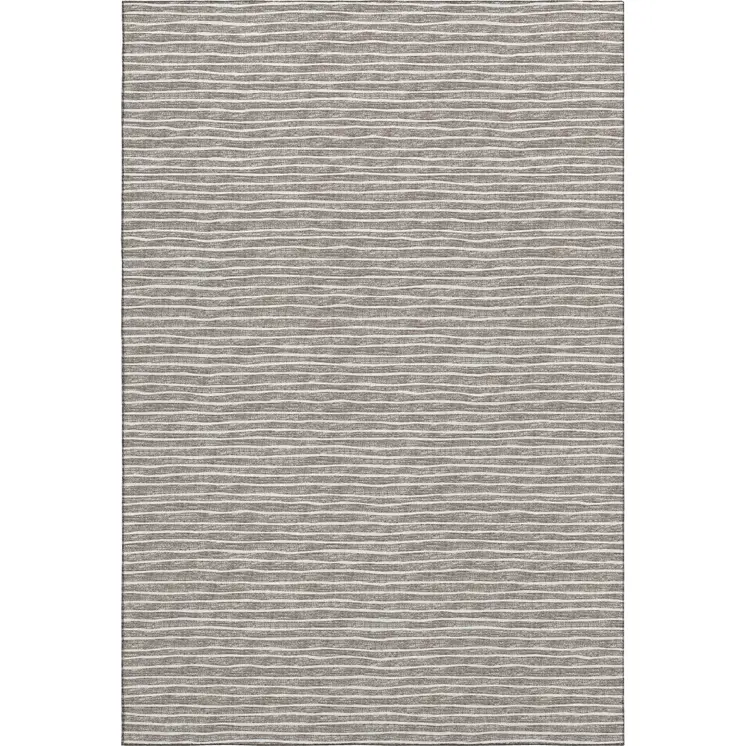 10' X 14' Taupe And Ivory Striped Washable Area Rug With UV Protection