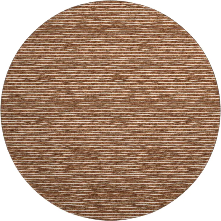 8' Rust And Ivory Striped Washable Round Rug With UV Protection