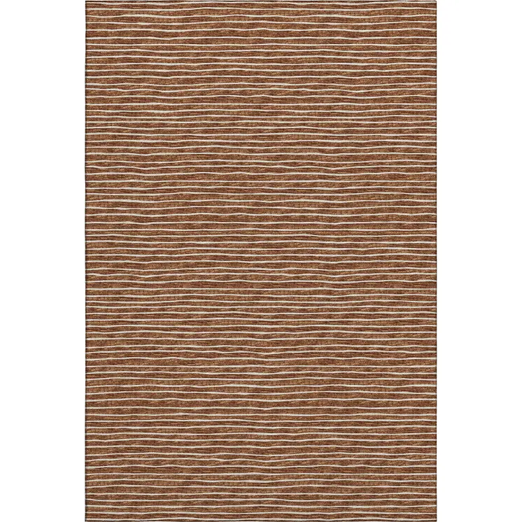 9' X 12' Rust And Ivory Striped Washable Area Rug With UV Protection