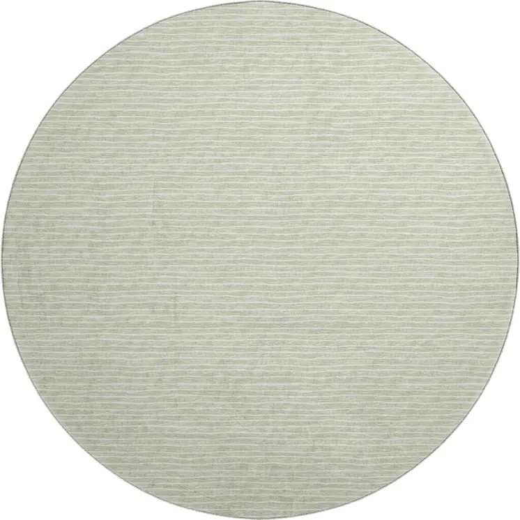 8' Light Gray And Ivory Striped Washable Round Rug With UV Protection