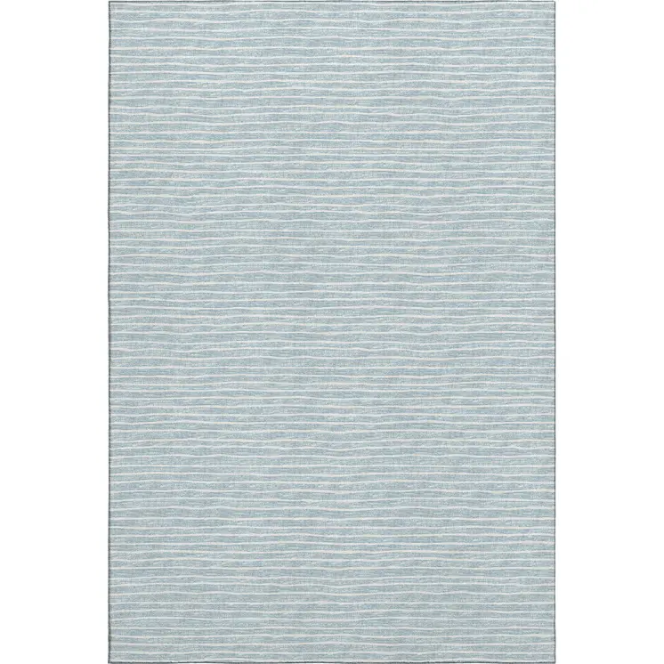 8' X 10' Sky Blue And Ivory Striped Washable Area Rug With UV Protection