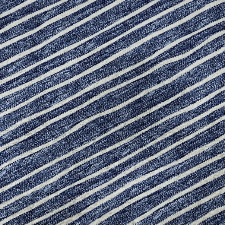 8' X 10' Navy Blue And Ivory Striped Washable Area Rug With UV Protection