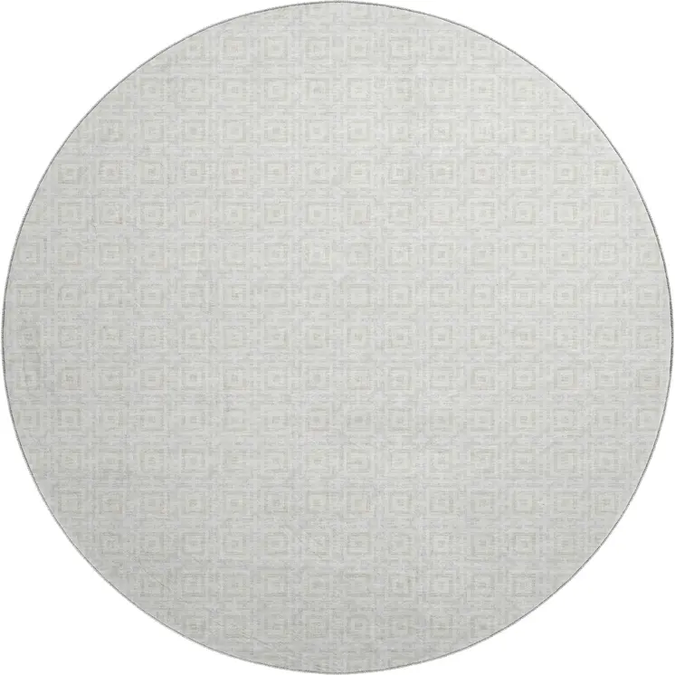 8' Linen And Ivory Geometric Washable Round Rug With UV Protection