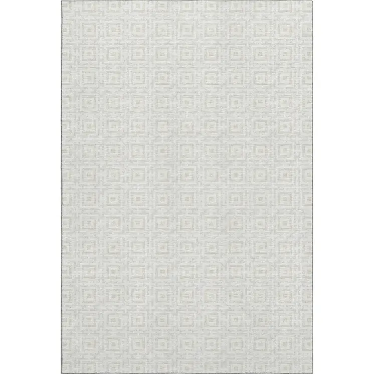 8' X 10' Linen And Ivory Geometric Washable Area Rug With UV Protection
