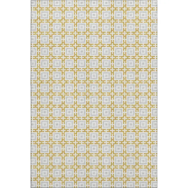 10' X 14' Gold And Ivory Geometric Washable Area Rug With UV Protection