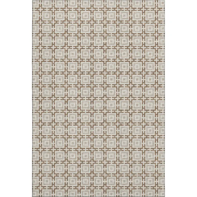 8' X 10' Taupe And Beige Geometric Washable Area Rug With UV Protection
