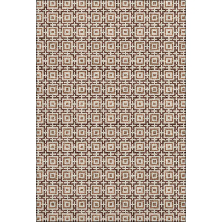 8' X 10' Rust And Beige Geometric Washable Area Rug With UV Protection