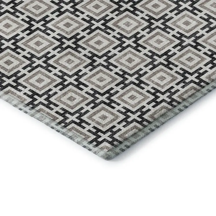 3' X 5' Black And Ivory Geometric Washable Area Rug With UV Protection