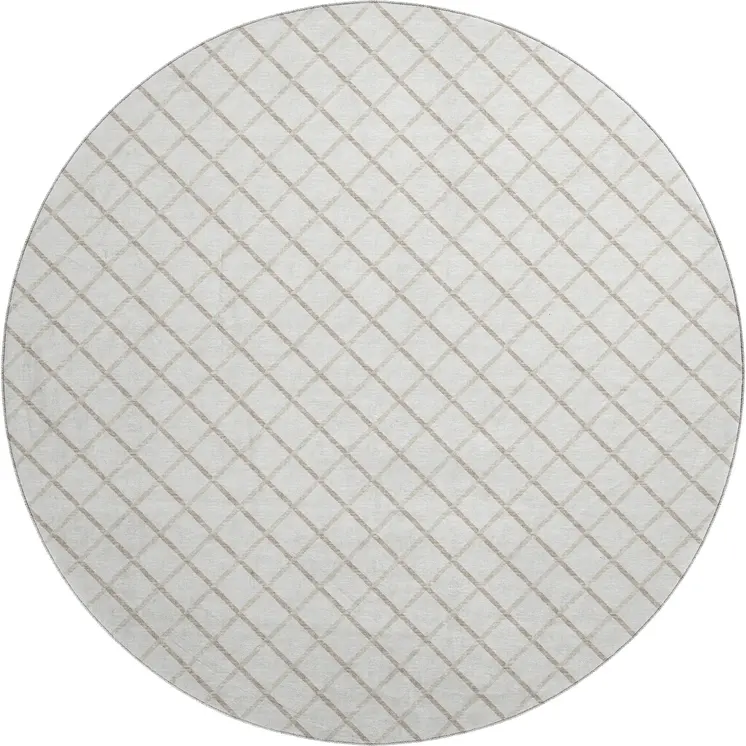 8' Ivory And Taupe Geometric Washable Round Rug With UV Protection
