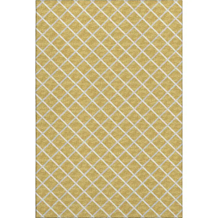 5' X 8' Gold And Ivory Geometric Washable Area Rug With UV Protection