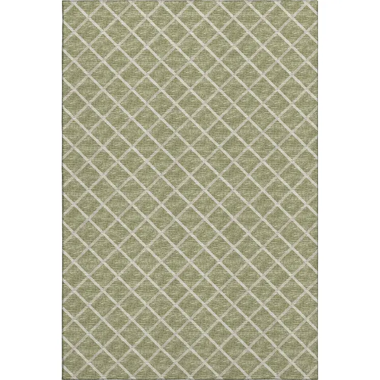 3' X 5' Artichoke Green And Ivory Geometric Washable Area Rug With UV Protection