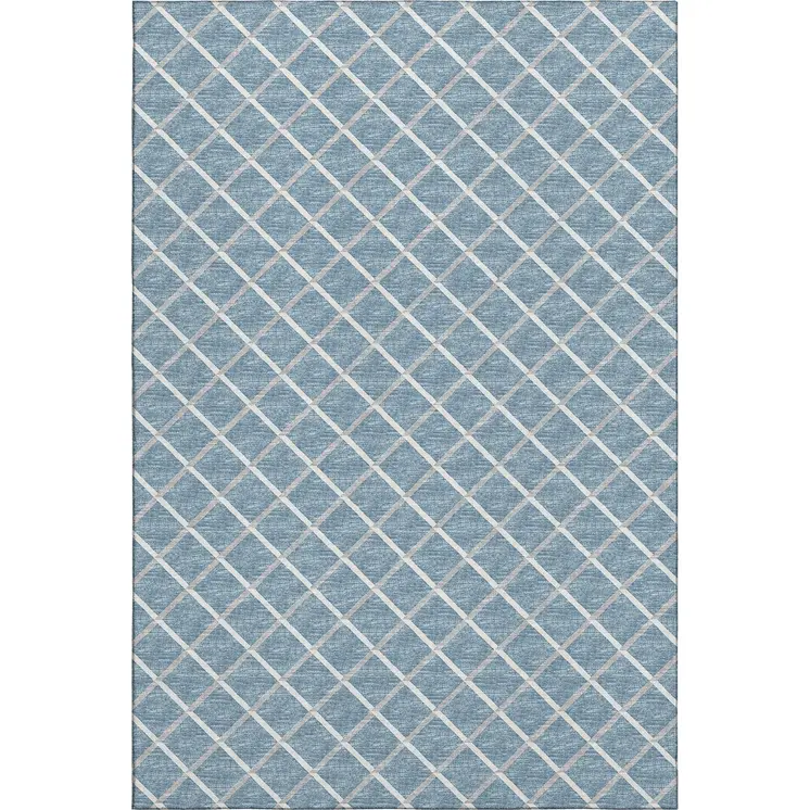 3' X 5' Sky Blue And Ivory Geometric Washable Area Rug With UV Protection