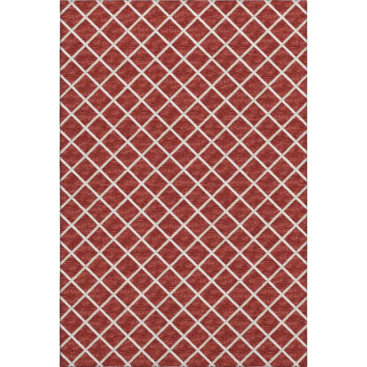 5' X 8' Red And Ivory Geometric Washable Area Rug With UV Protection