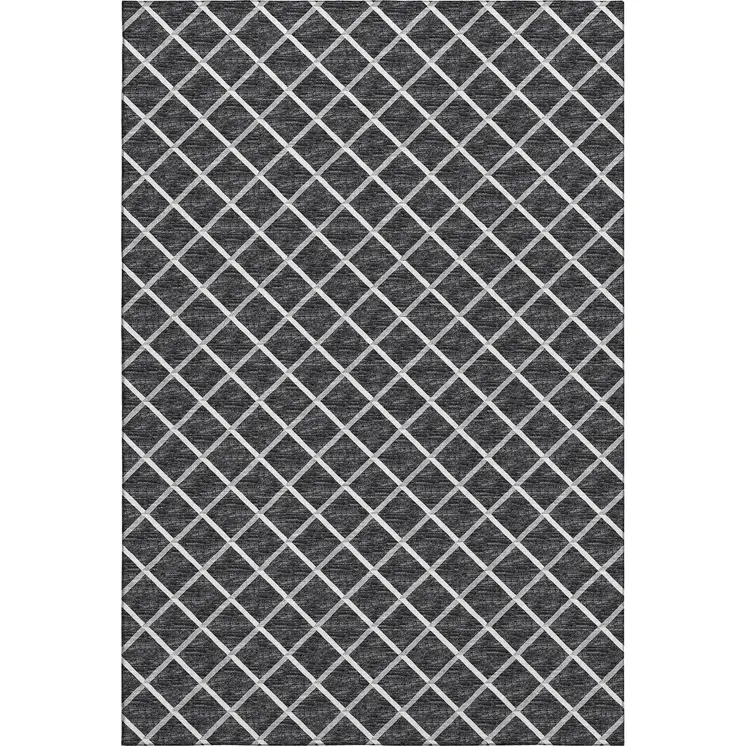 3' X 5' Black And Ivory Geometric Washable Area Rug With UV Protection